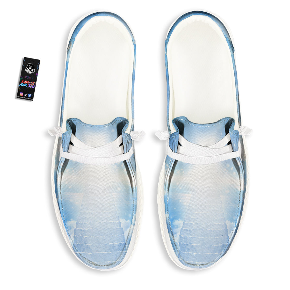 Stairs To Heaven Print White Loafers-grizzshop