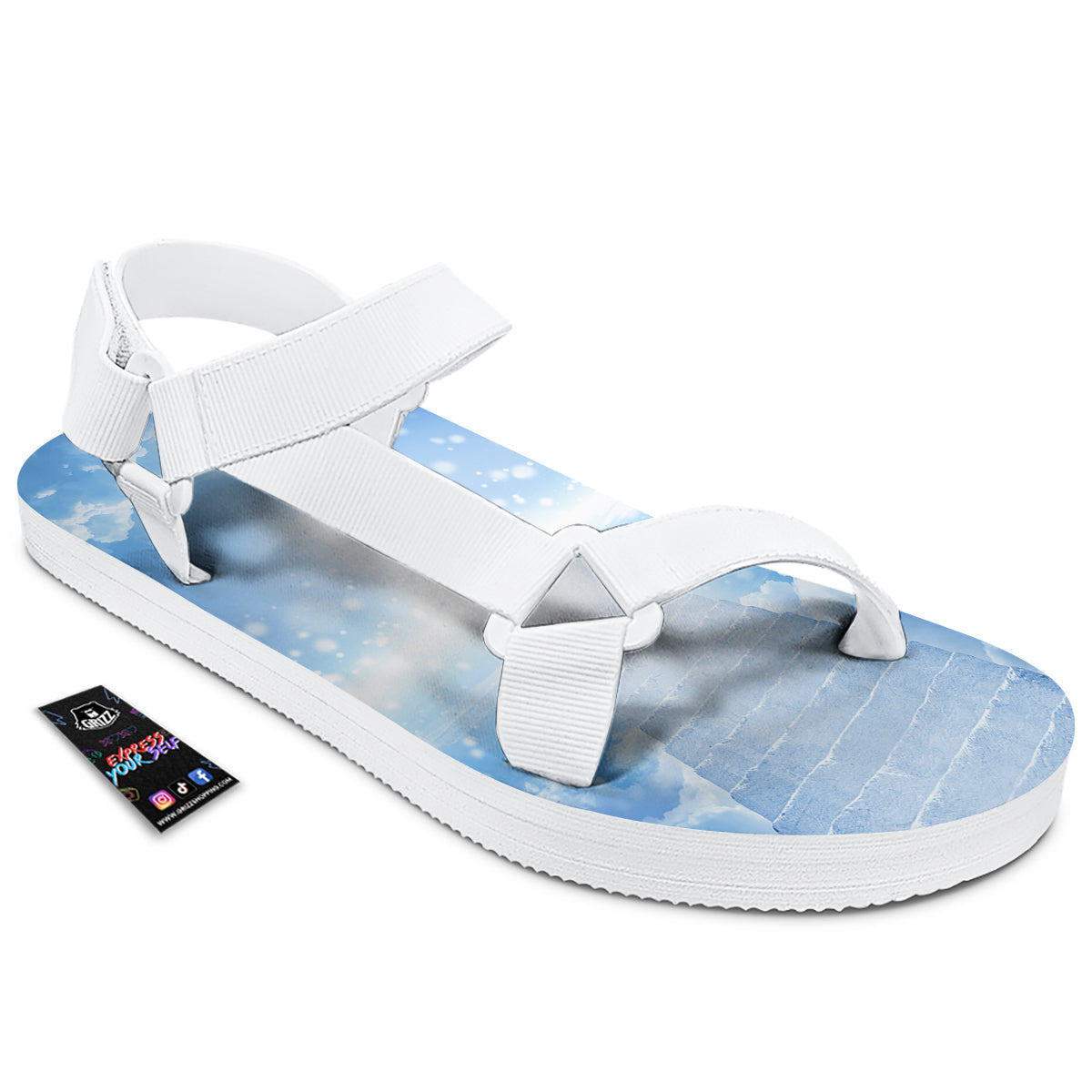 Stairs To Heaven Print White Open Toe Sandals-grizzshop