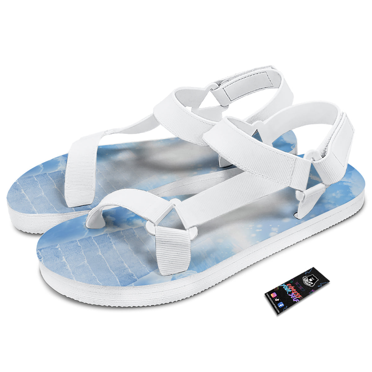 Stairs To Heaven Print White Open Toe Sandals-grizzshop