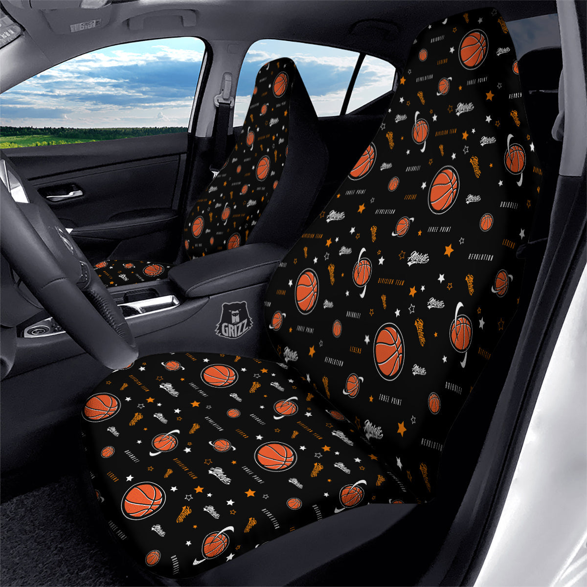 Star And Basketball Print Pattern Car Seat Covers-grizzshop