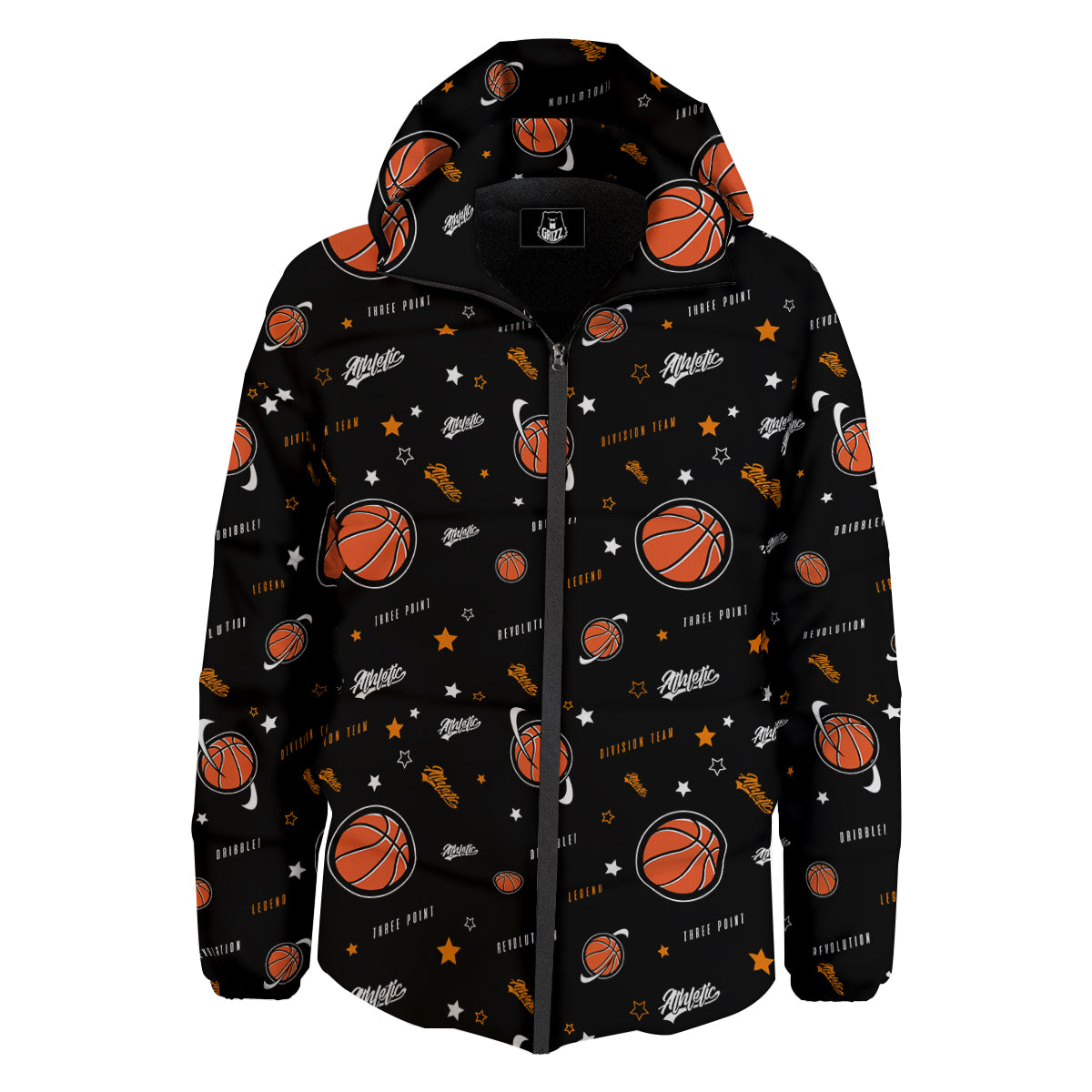 Star And Basketball Print Pattern Down Jacket-grizzshop