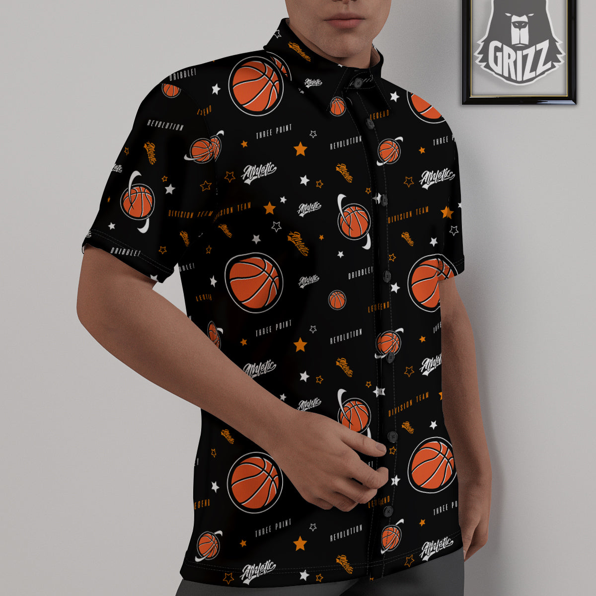 Star And Basketball Print Pattern Untucked Shirts-grizzshop