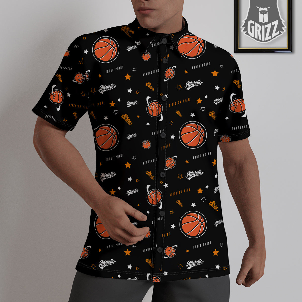 Star And Basketball Print Pattern Untucked Shirts-grizzshop