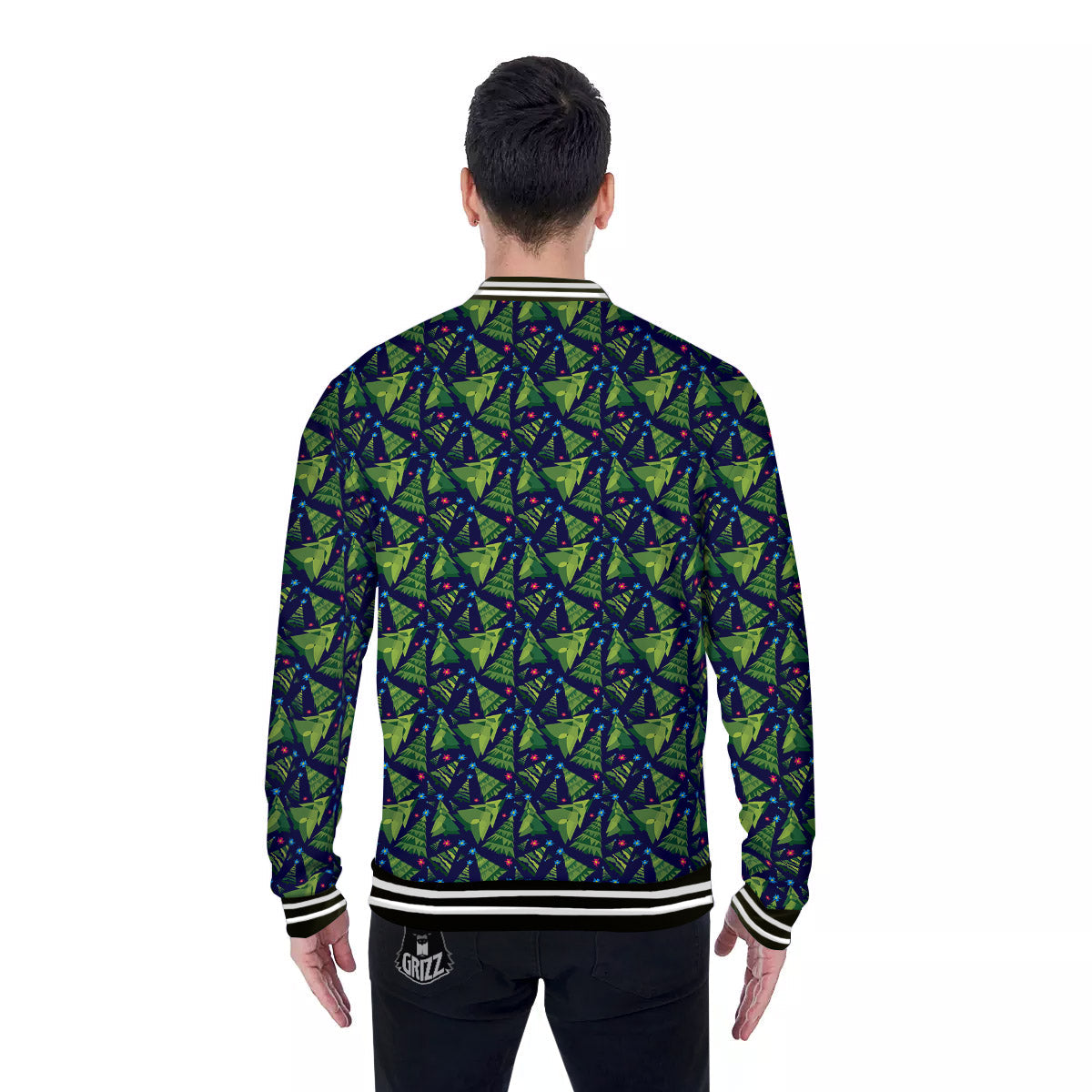Star And Christmas Tree Print Pattern Baseball Jacket-grizzshop