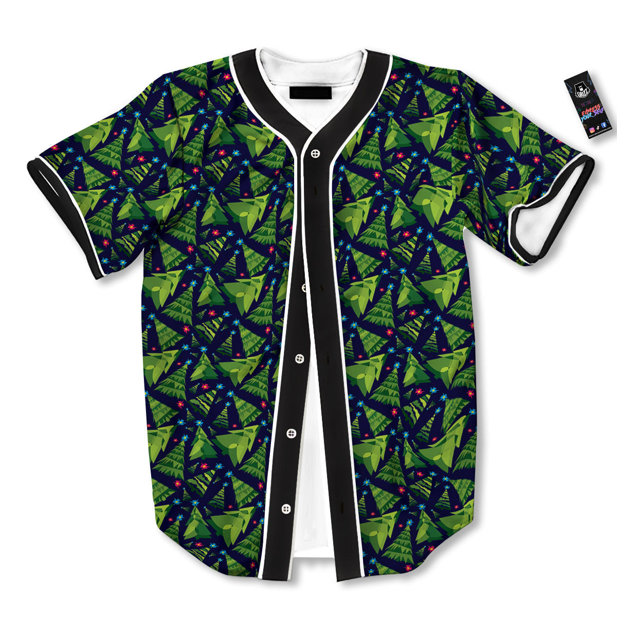Star And Christmas Tree Print Pattern Baseball Jersey-grizzshop