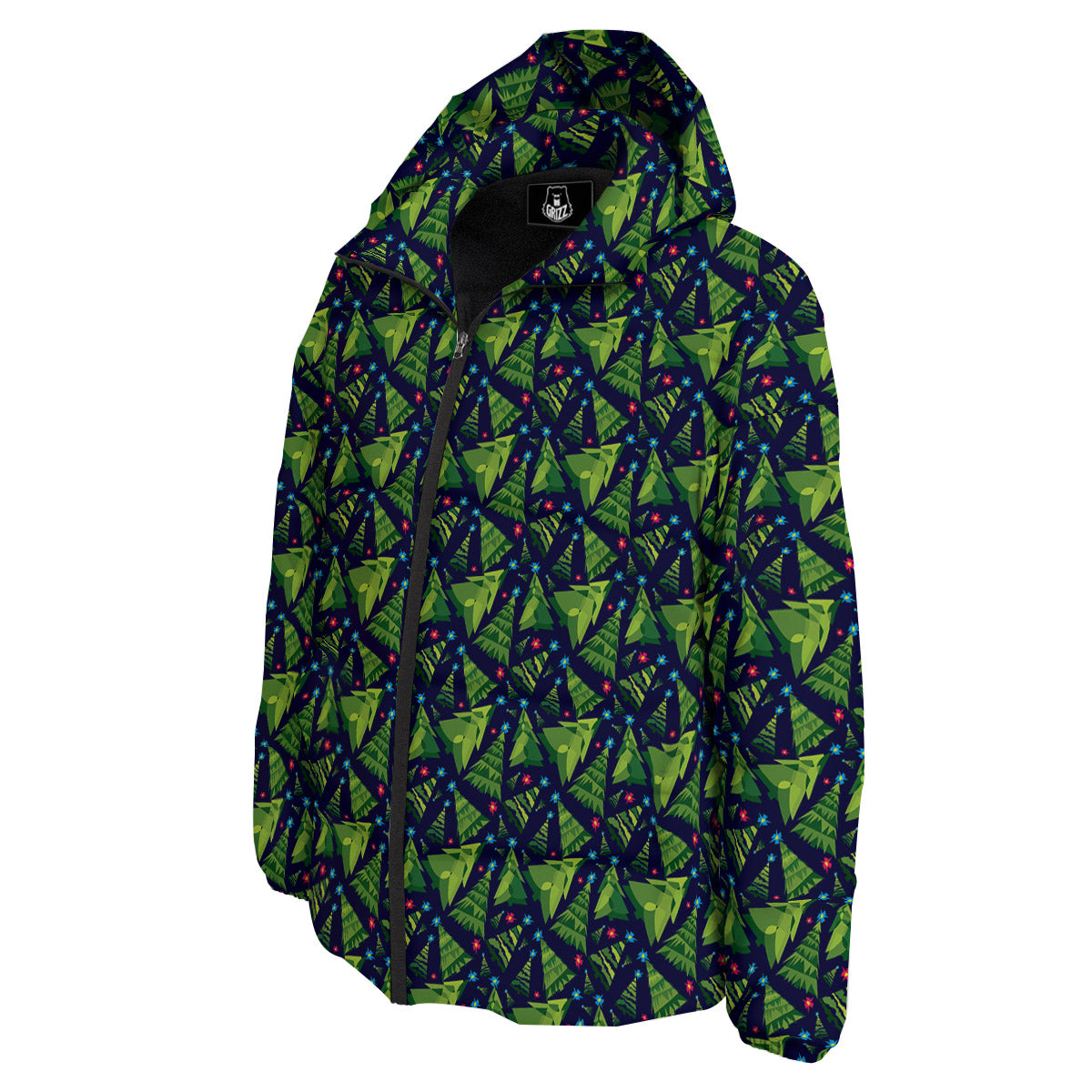 Star And Christmas Tree Print Pattern Down Jacket-grizzshop