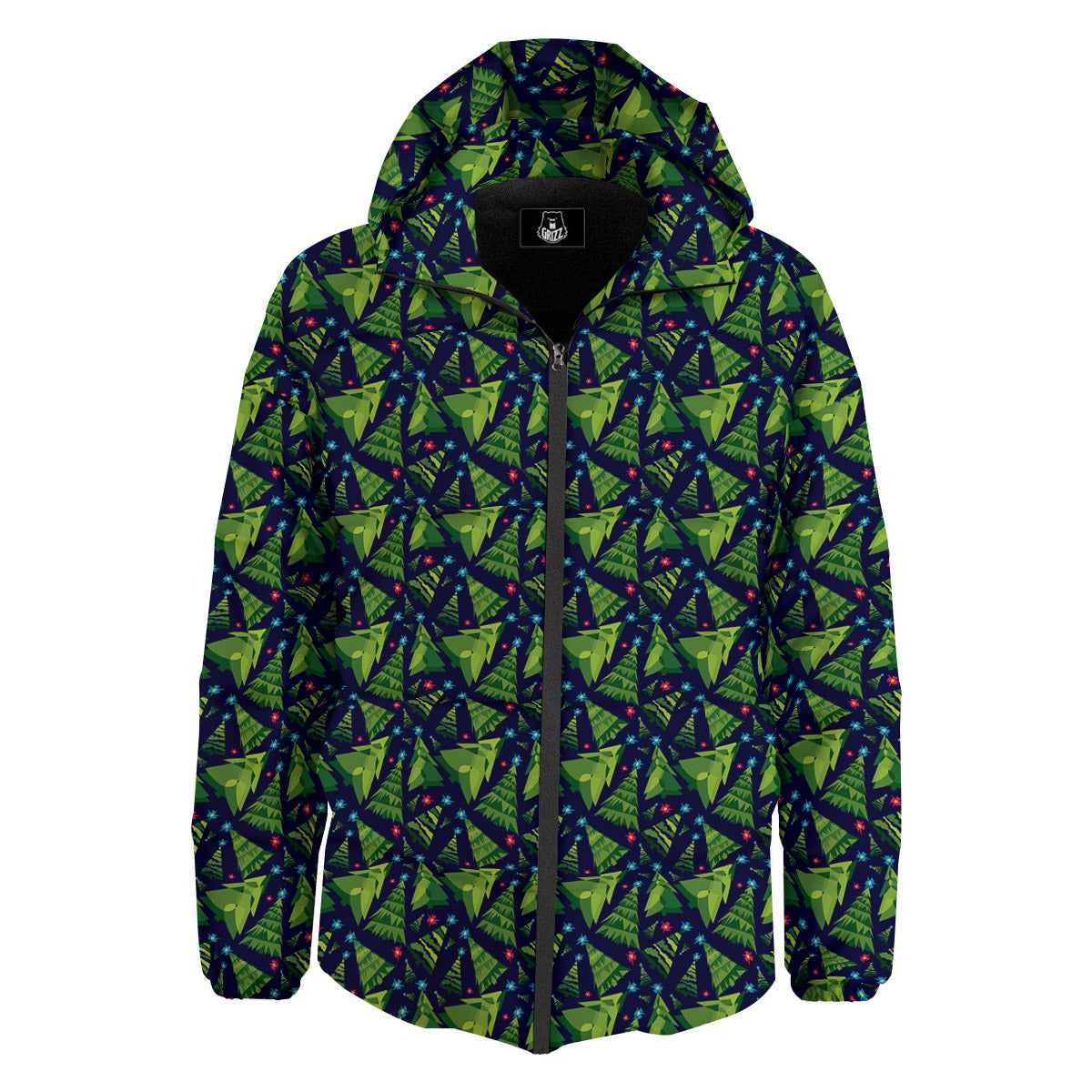 Star And Christmas Tree Print Pattern Down Jacket-grizzshop