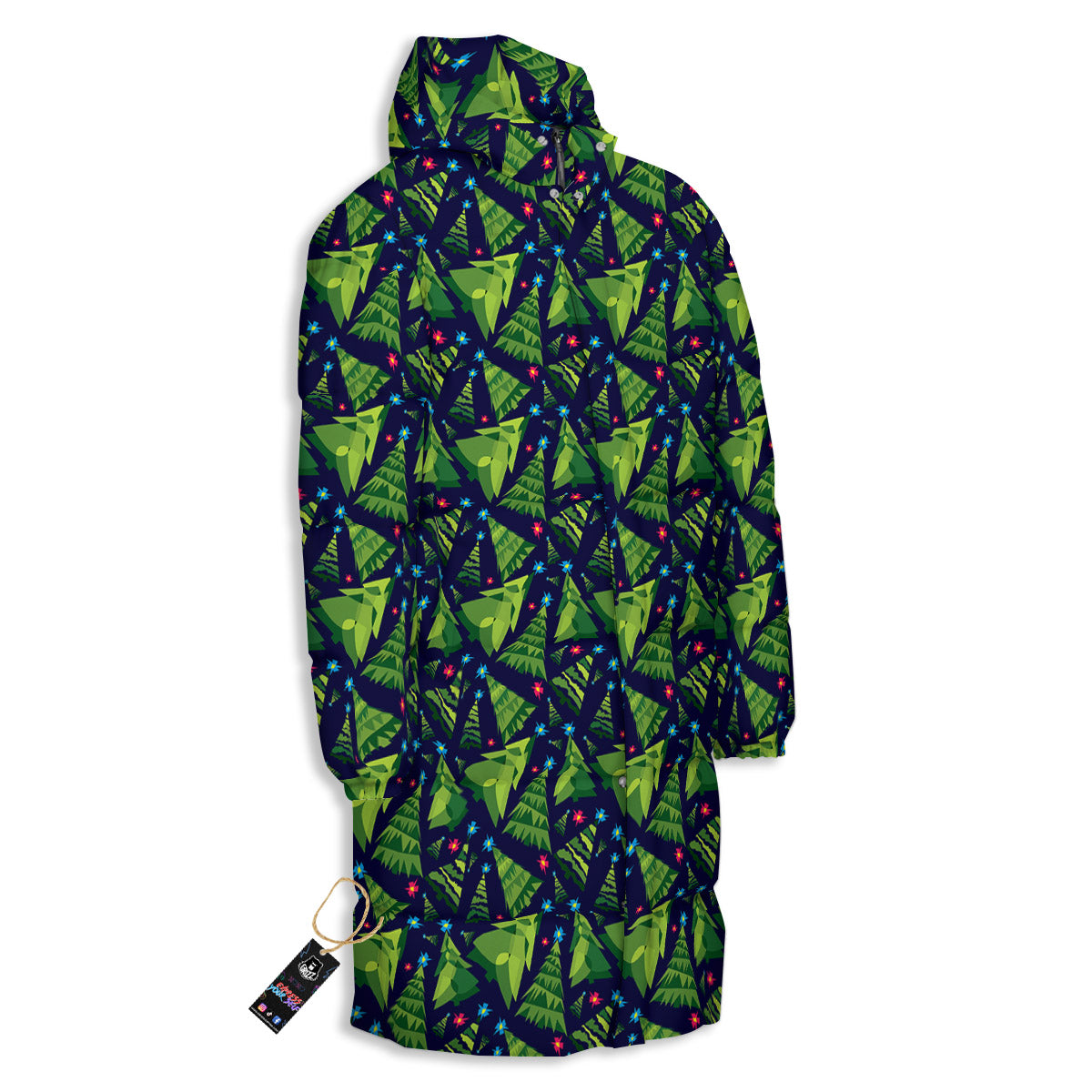 Star And Christmas Tree Print Pattern Long Down Jacket-grizzshop