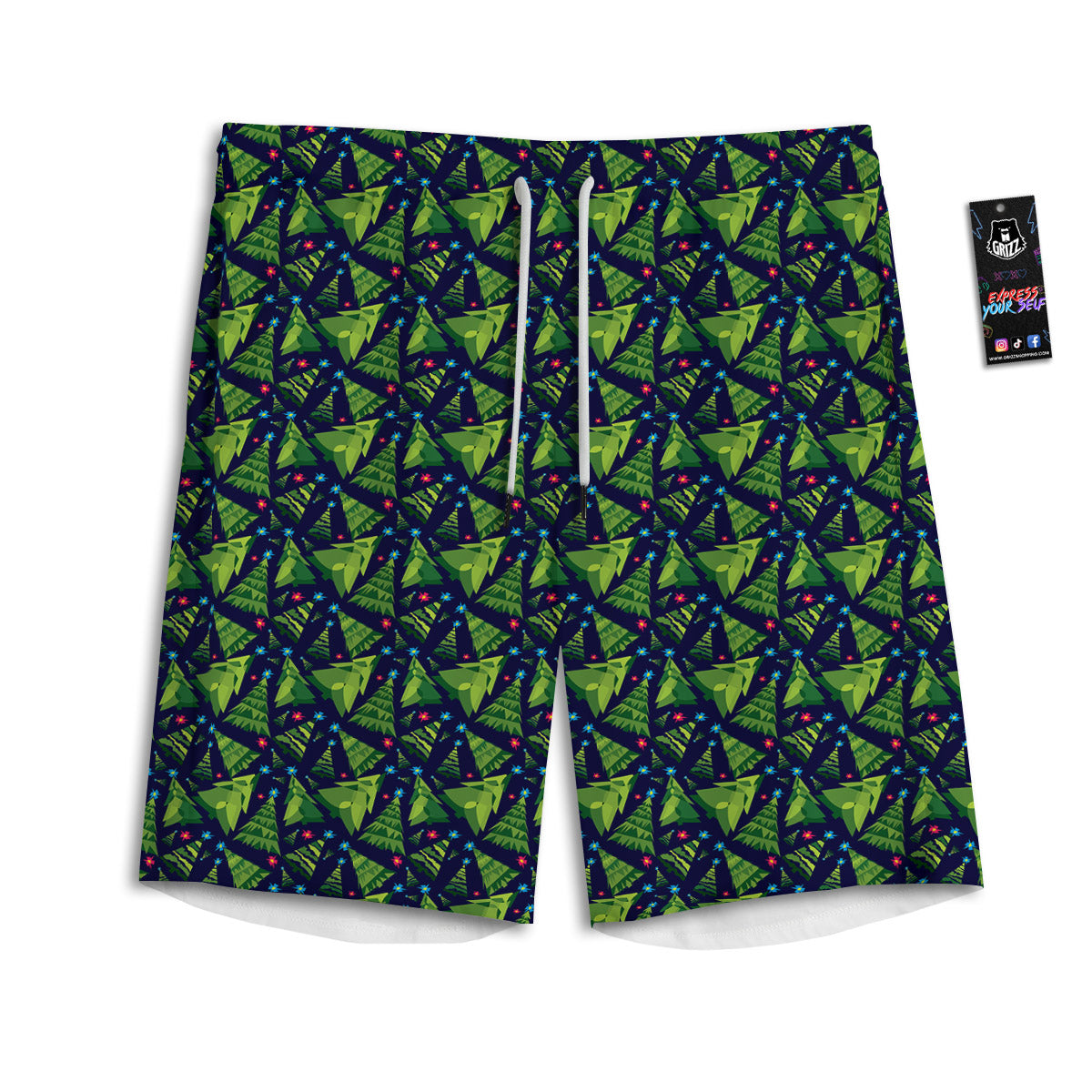 Star And Christmas Tree Print Pattern Men's Athletic Shorts