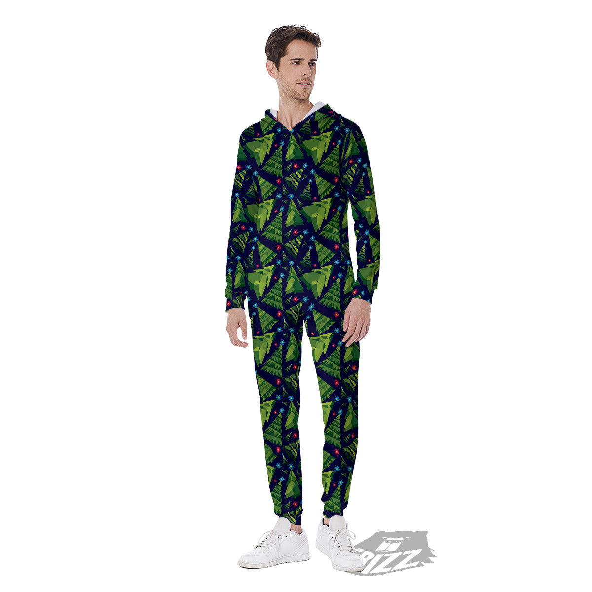 Star And Christmas Tree Print Pattern Men's Jumpsuit-grizzshop