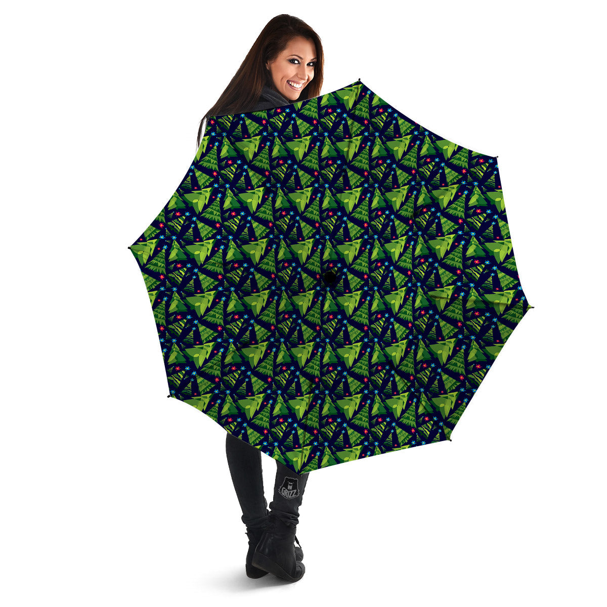 Star And Christmas Tree Print Pattern Umbrella-grizzshop