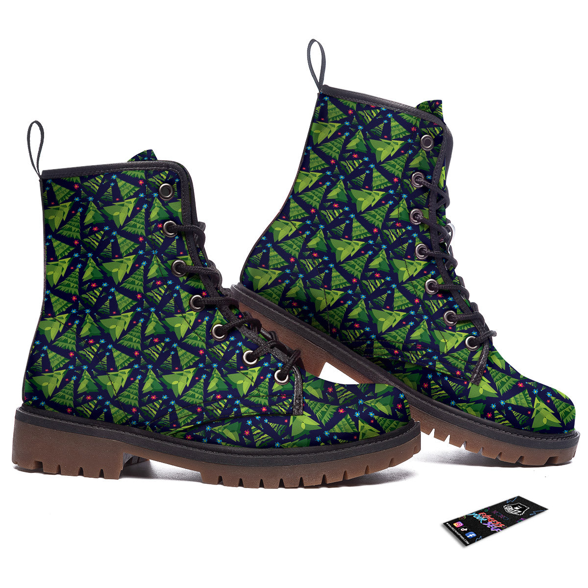 Star And Christmas Tree Print Pattern Work Boots-grizzshop