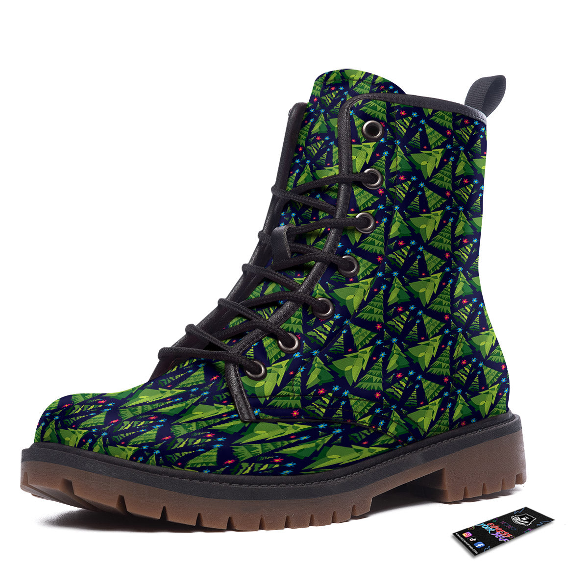 Star And Christmas Tree Print Pattern Work Boots-grizzshop