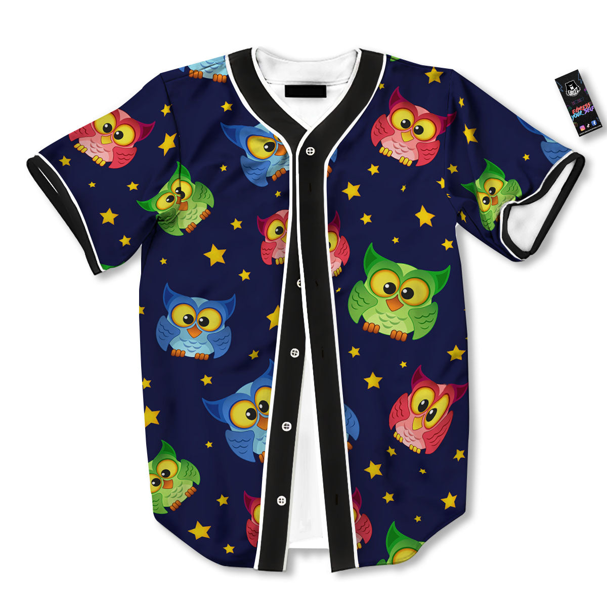 Star And Owl Print Pattern Baseball Jersey-grizzshop