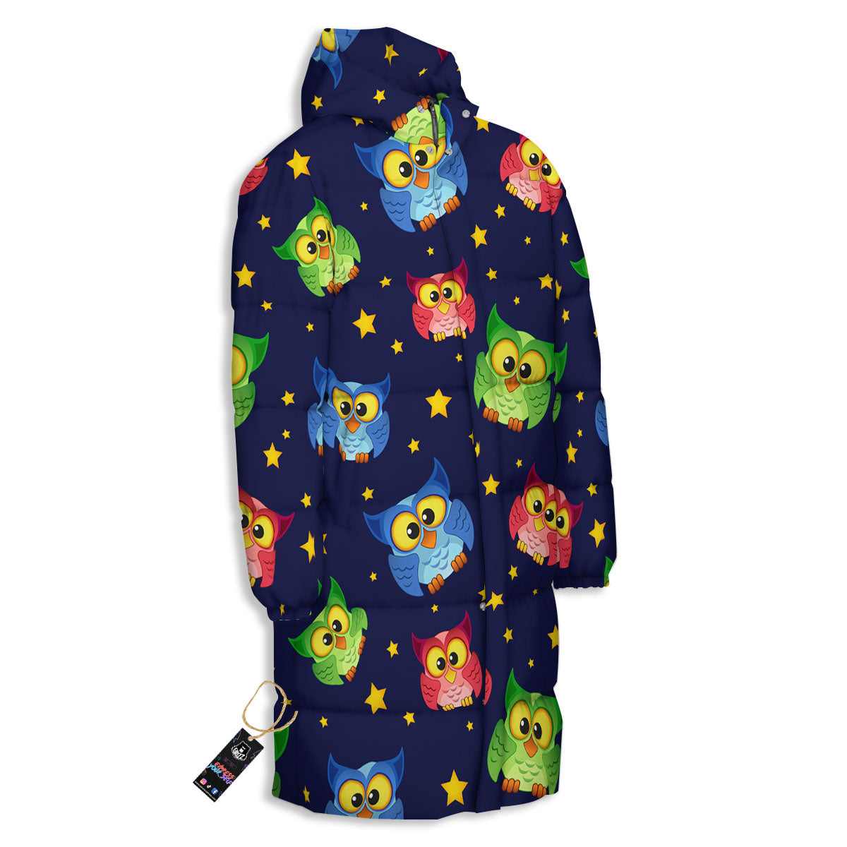 Star And Owl Print Pattern Long Down Jacket-grizzshop