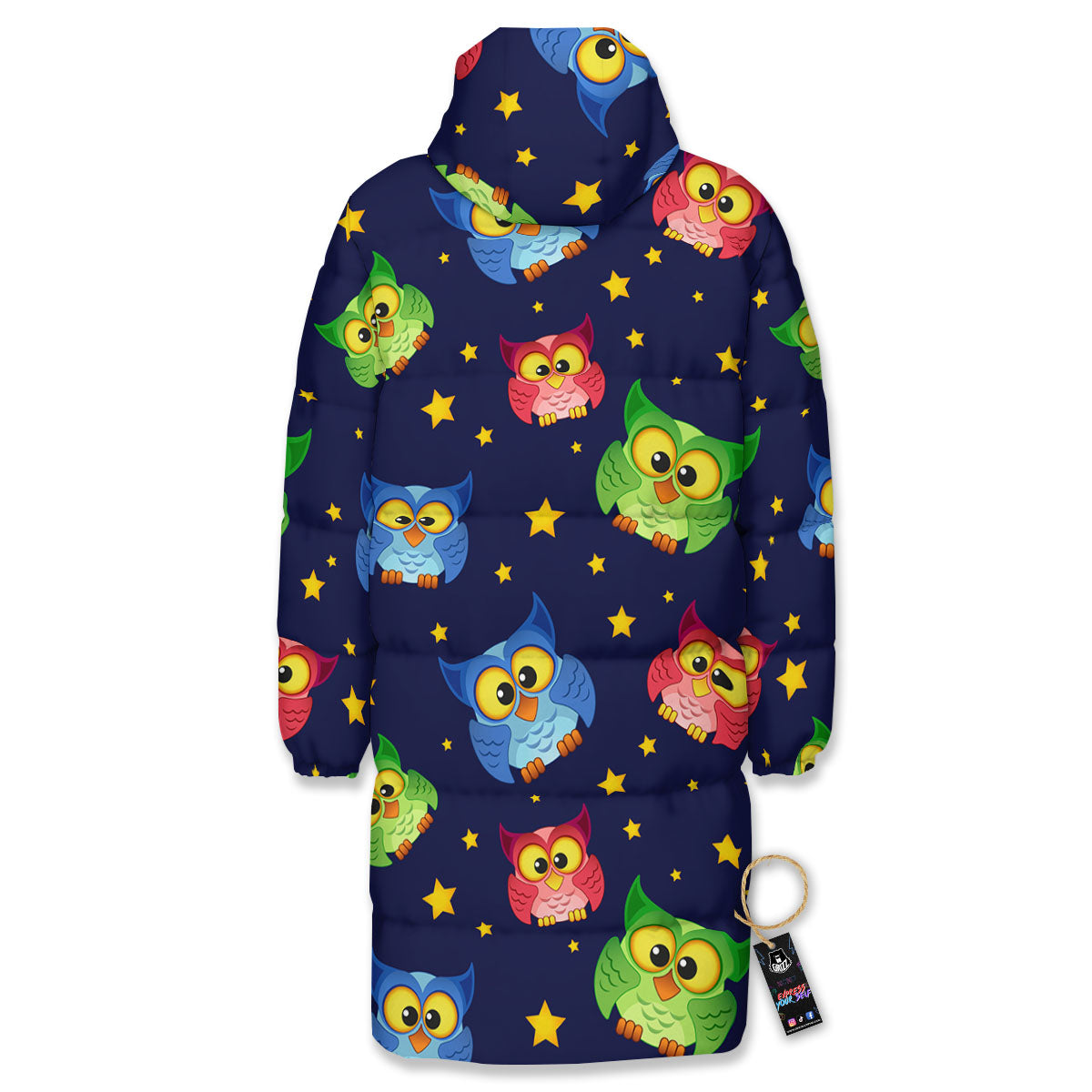 Star And Owl Print Pattern Long Down Jacket-grizzshop