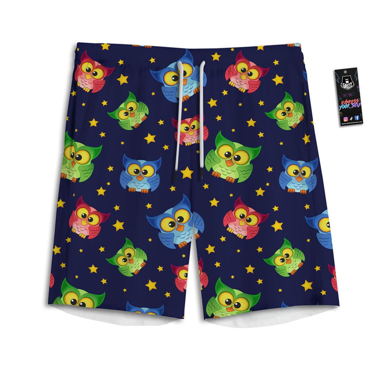 Star And Owl Print Pattern Men's Athletic Shorts