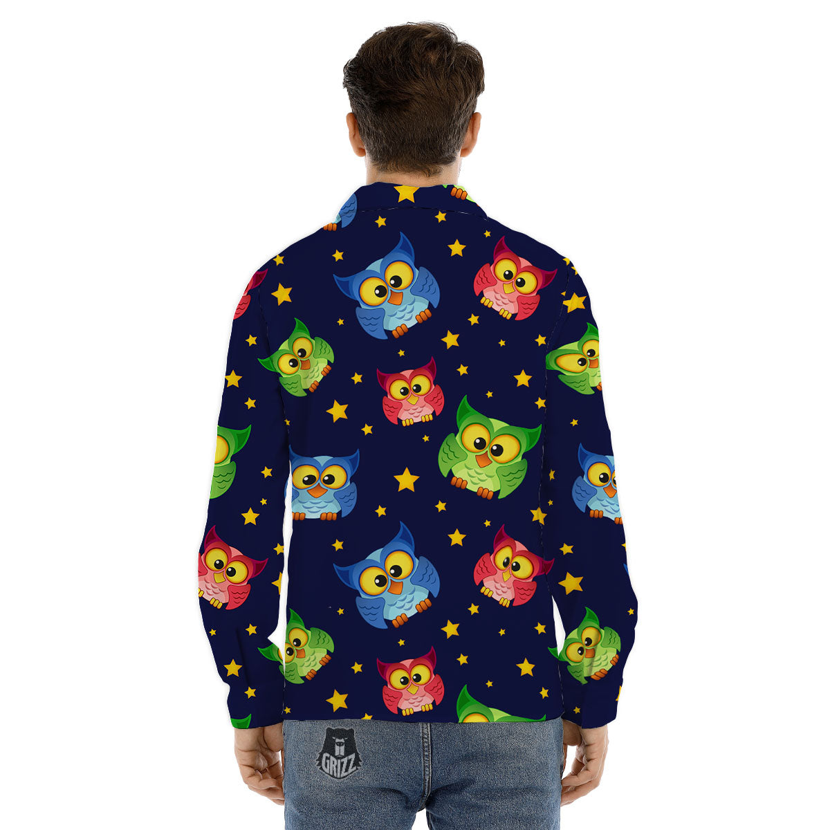 Star And Owl Print Pattern Men's Dress Shirts-grizzshop