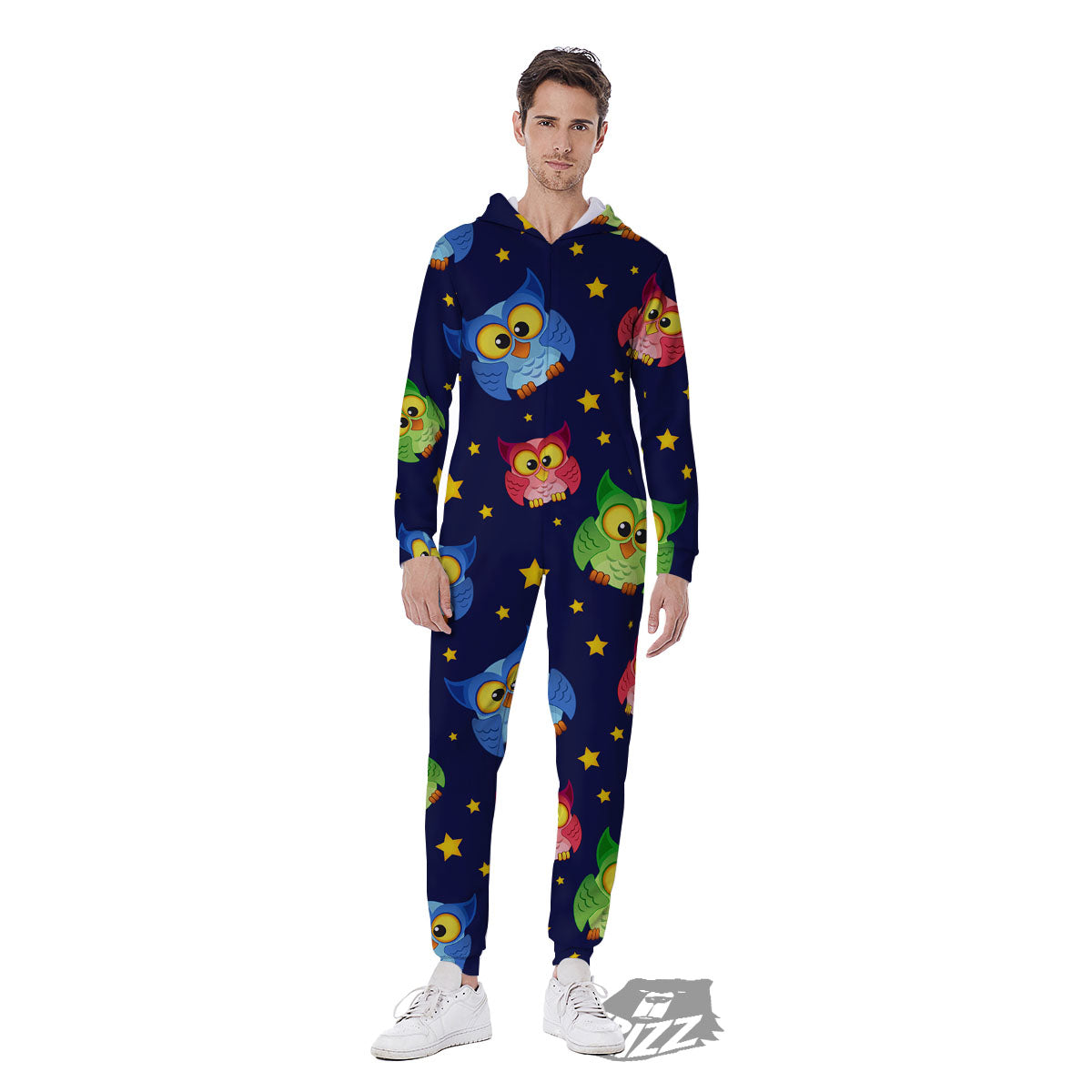 Star And Owl Print Pattern Men's Jumpsuit-grizzshop