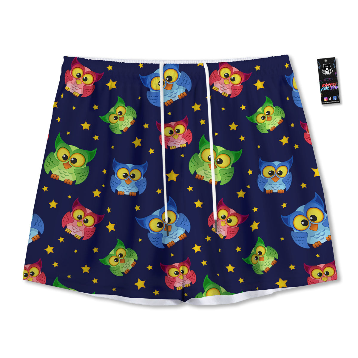 Star And Owl Print Pattern Mesh Shorts