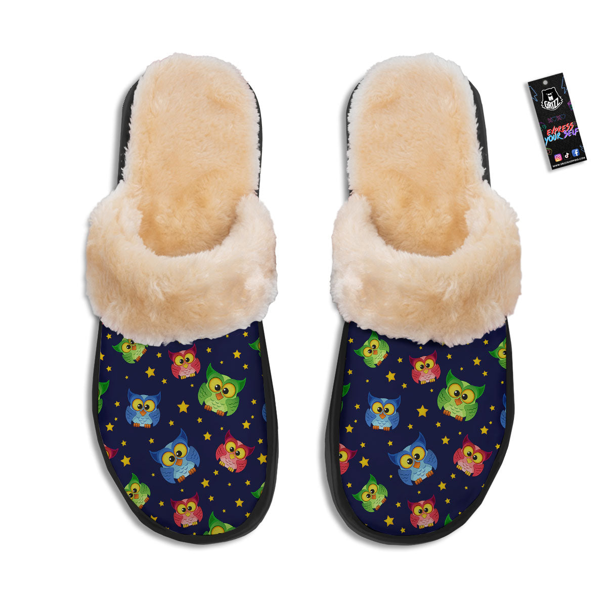 Star And Owl Print Pattern Slippers-grizzshop