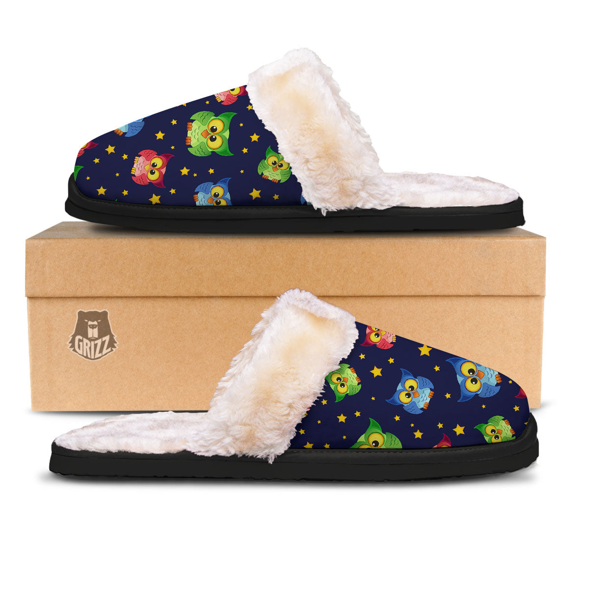Star And Owl Print Pattern Slippers-grizzshop
