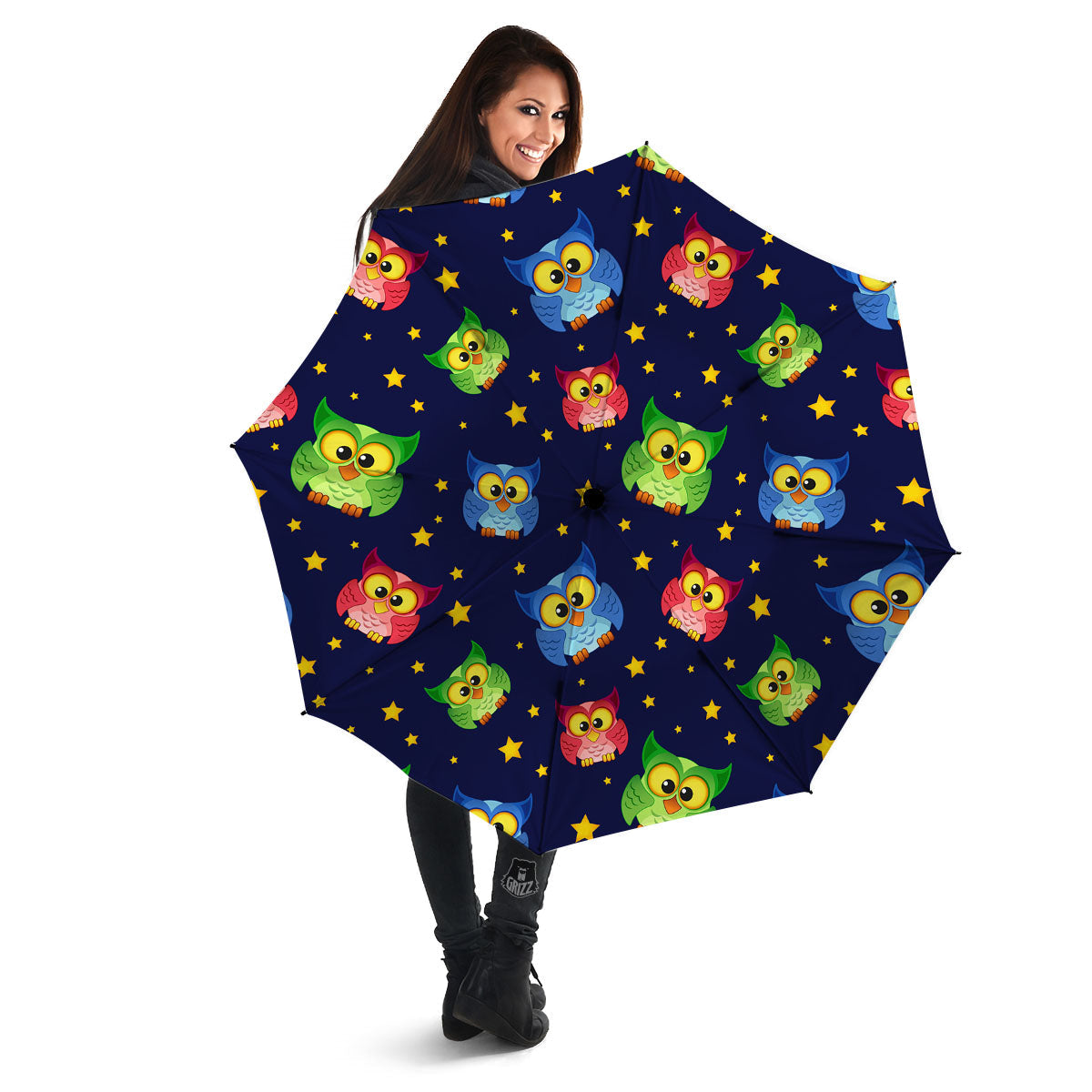 Star And Owl Print Pattern Umbrella-grizzshop
