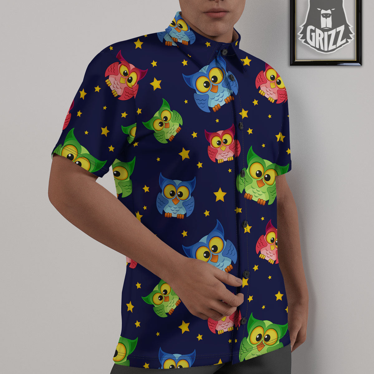 Star And Owl Print Pattern Untucked Shirts-grizzshop
