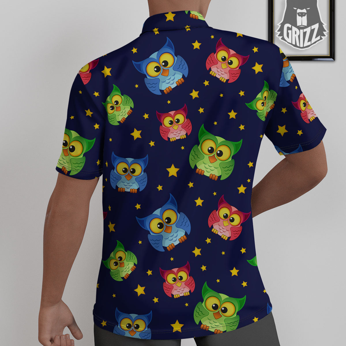 Star And Owl Print Pattern Untucked Shirts-grizzshop