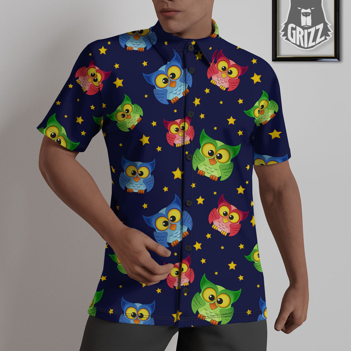 Star And Owl Print Pattern Untucked Shirts-grizzshop