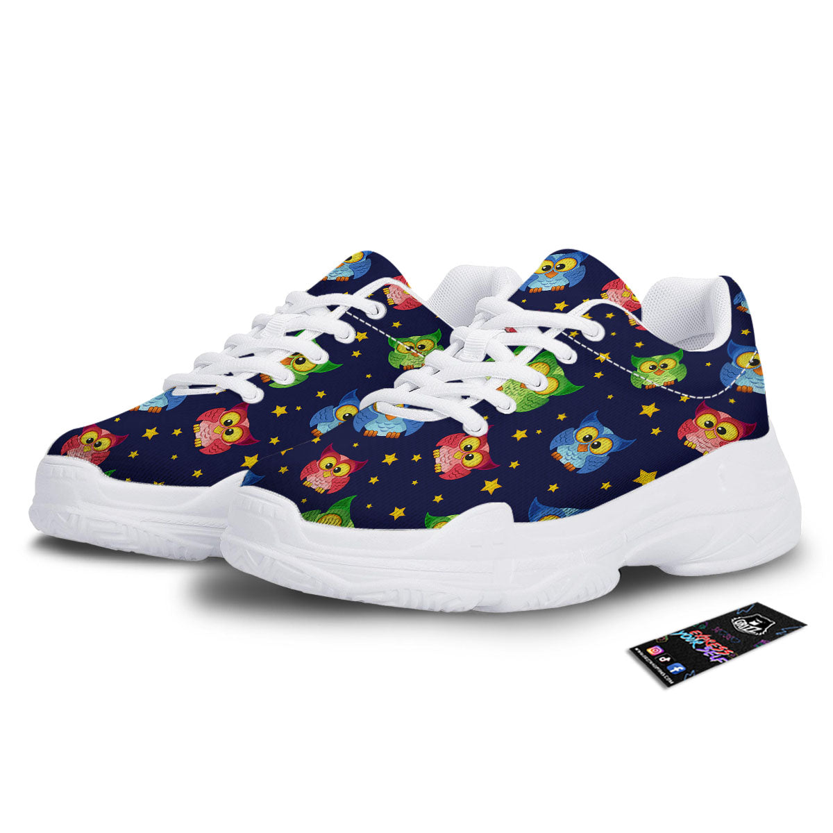 Star And Owl Print Pattern White Chunky Shoes-grizzshop