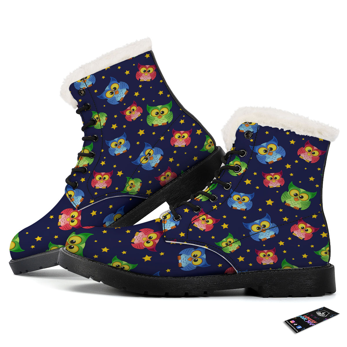 Star And Owl Print Pattern Winter Boots-grizzshop