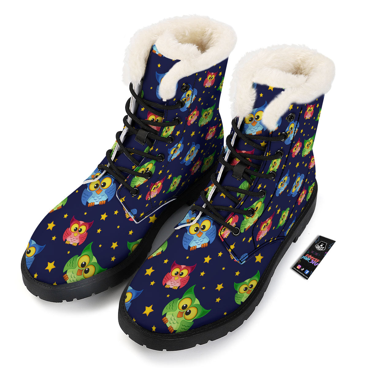 Star And Owl Print Pattern Winter Boots-grizzshop