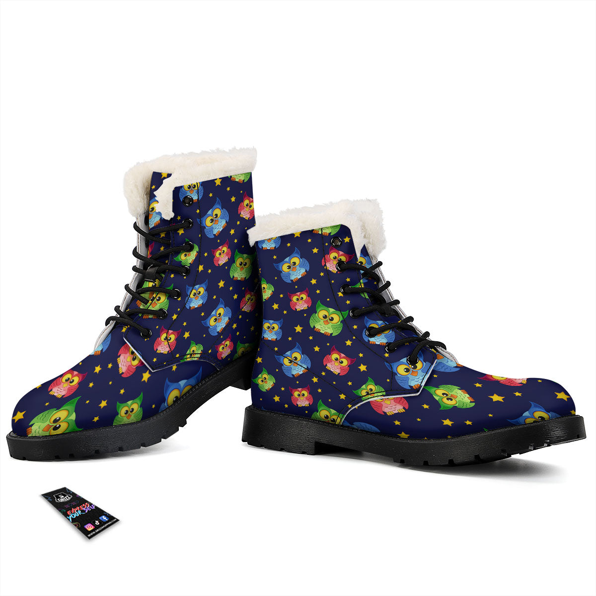 Star And Owl Print Pattern Winter Boots-grizzshop