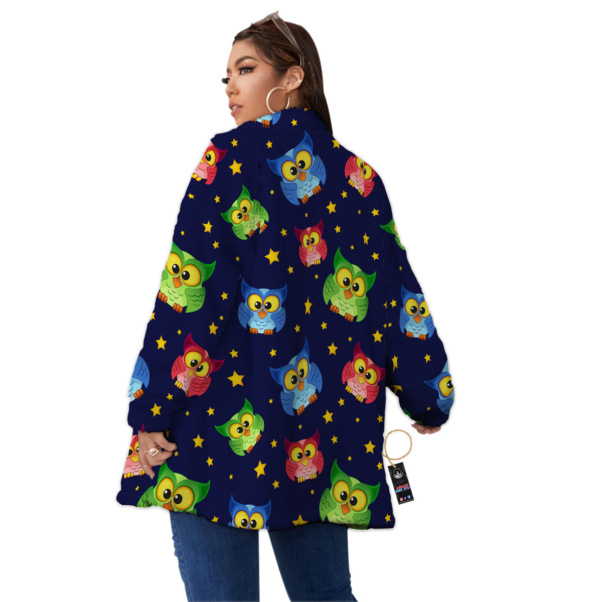 Star And Owl Print Pattern Women's Sherpa Jacket-grizzshop