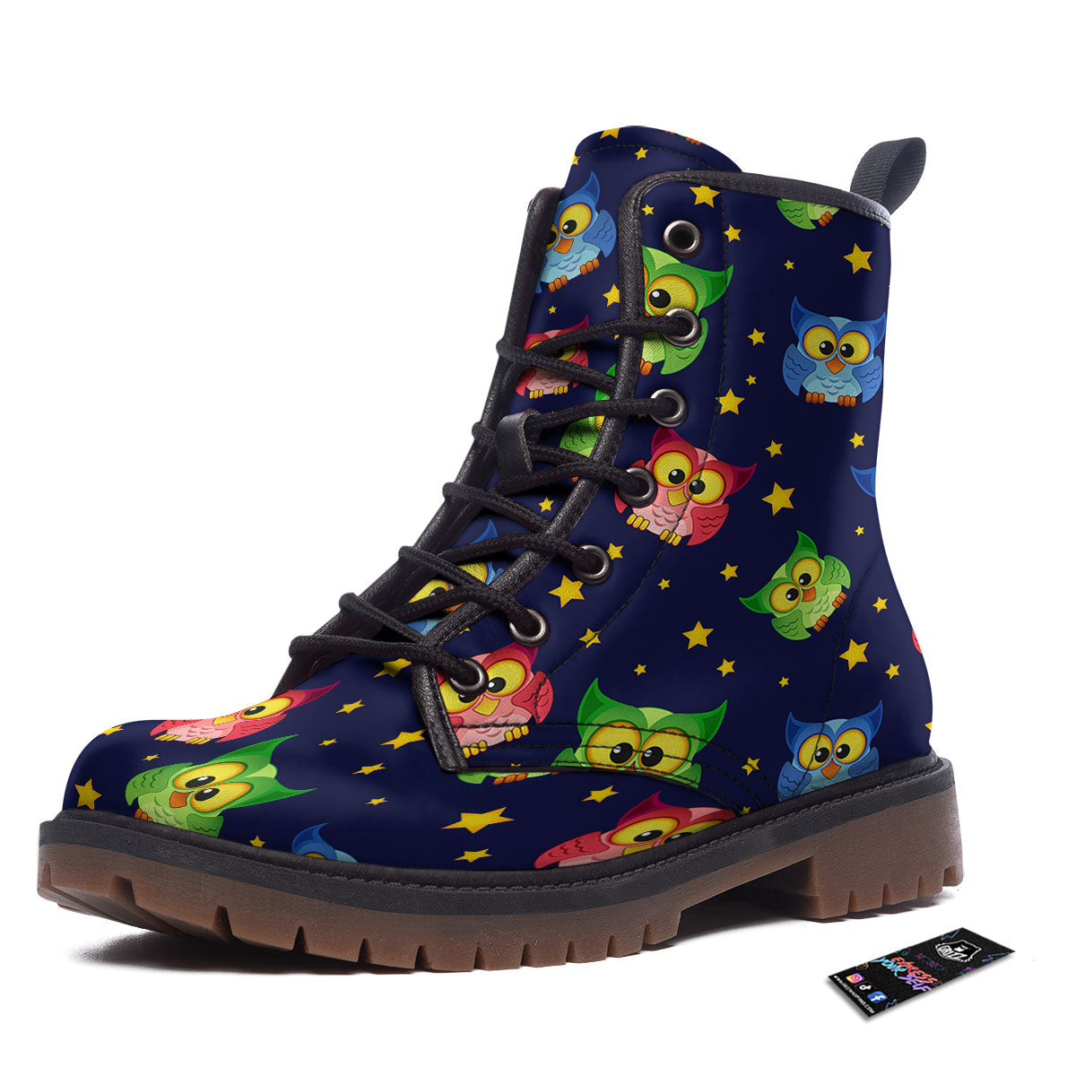 Star And Owl Print Pattern Work Boots-grizzshop