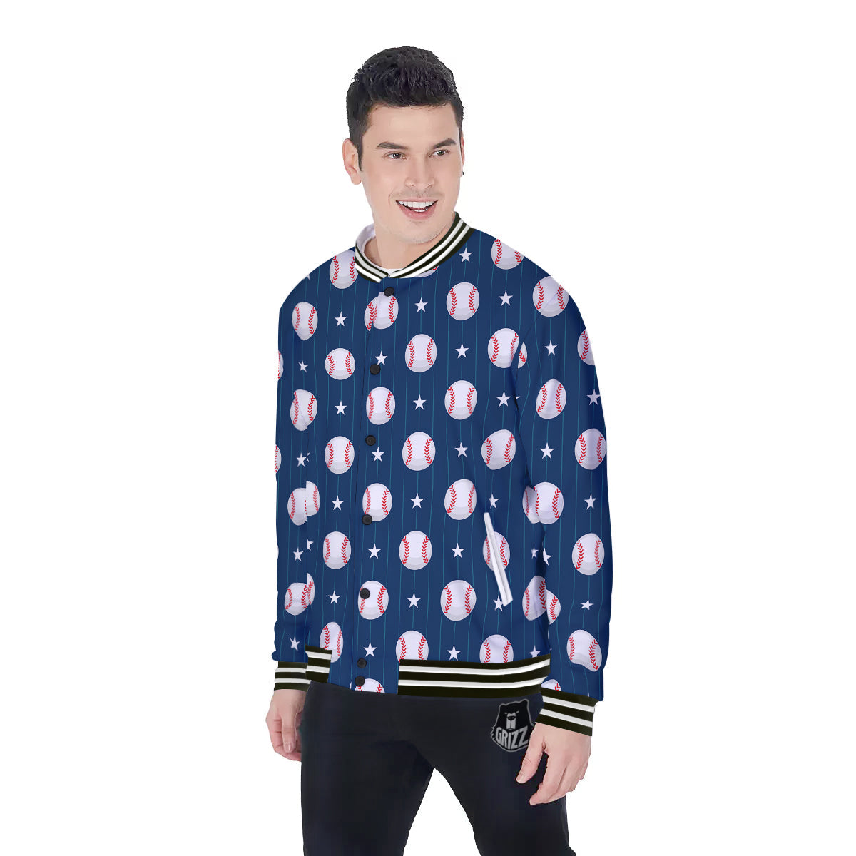 Star Baseballs Print Pattern Baseball Jacket-grizzshop