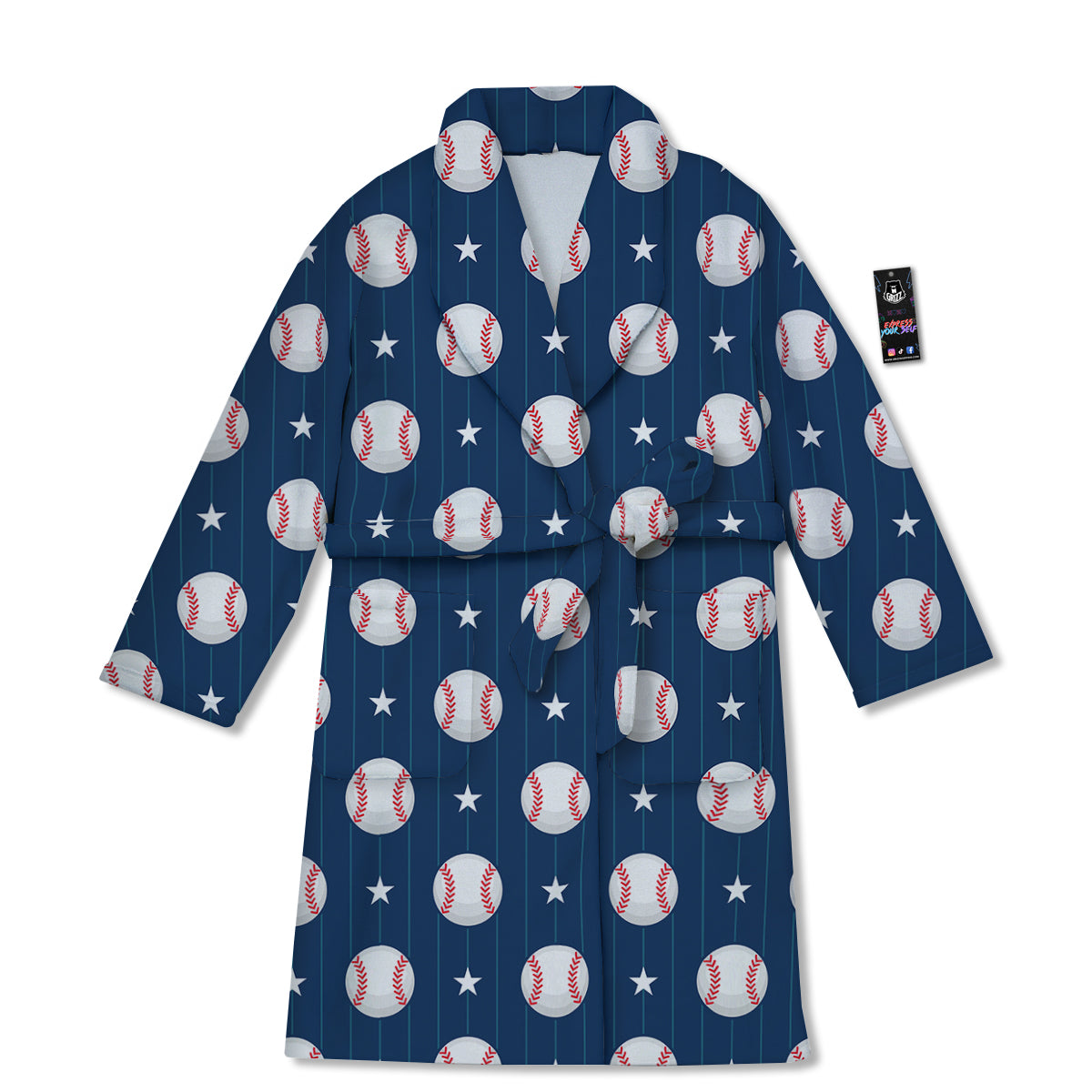 Star Baseballs Print Pattern Bathrobe-grizzshop