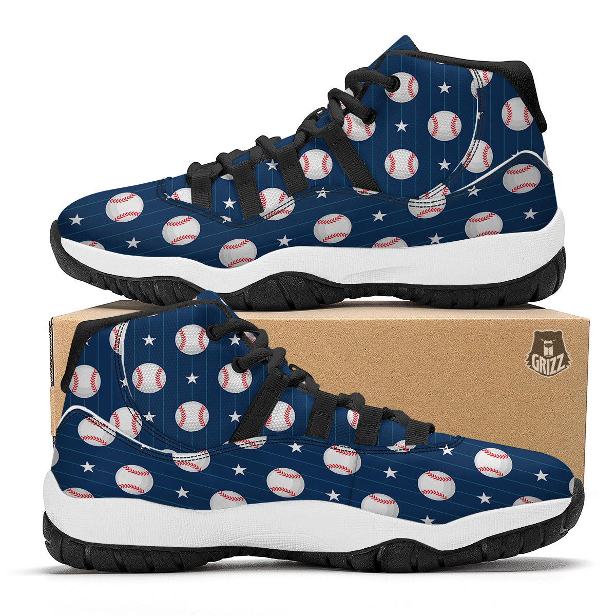 Star Baseballs Print Pattern Black Bball Shoes-grizzshop