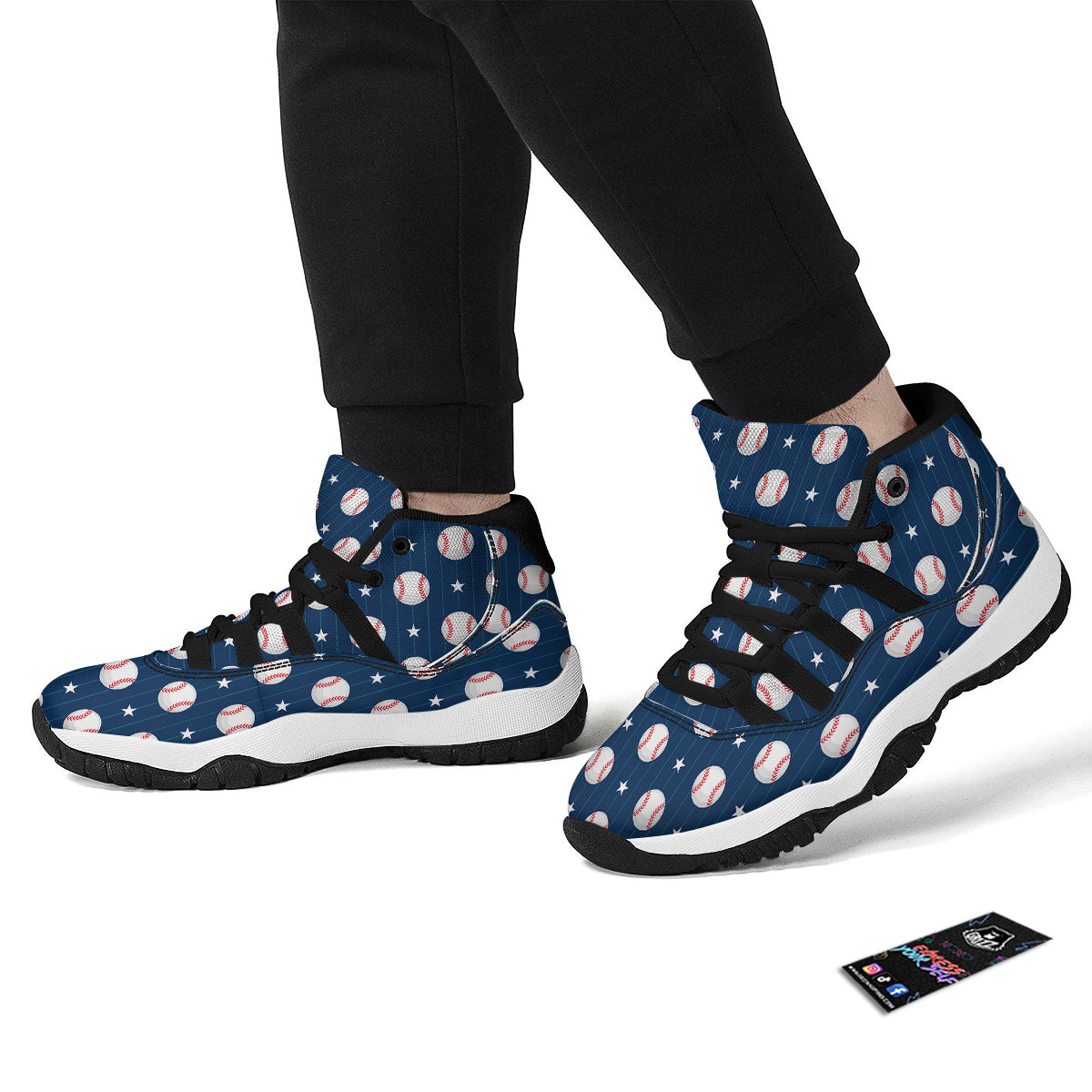 Star Baseballs Print Pattern Black Bball Shoes-grizzshop