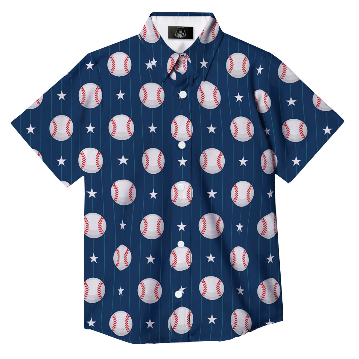 Star Baseballs Print Pattern Button Up Shirt-grizzshop