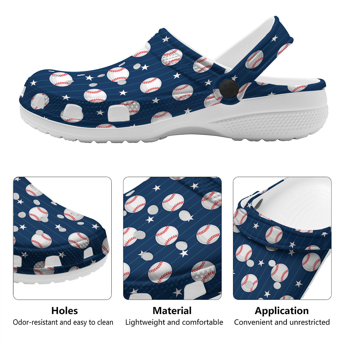 Star Baseballs Print Pattern Clog-grizzshop