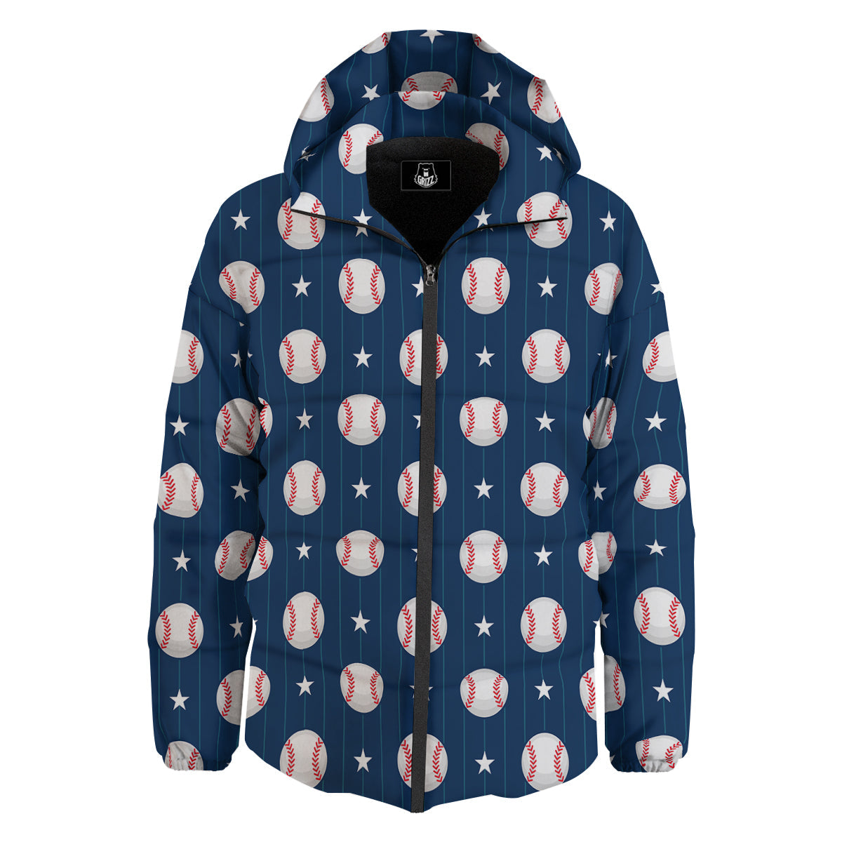 Star Baseballs Print Pattern Down Jacket-grizzshop