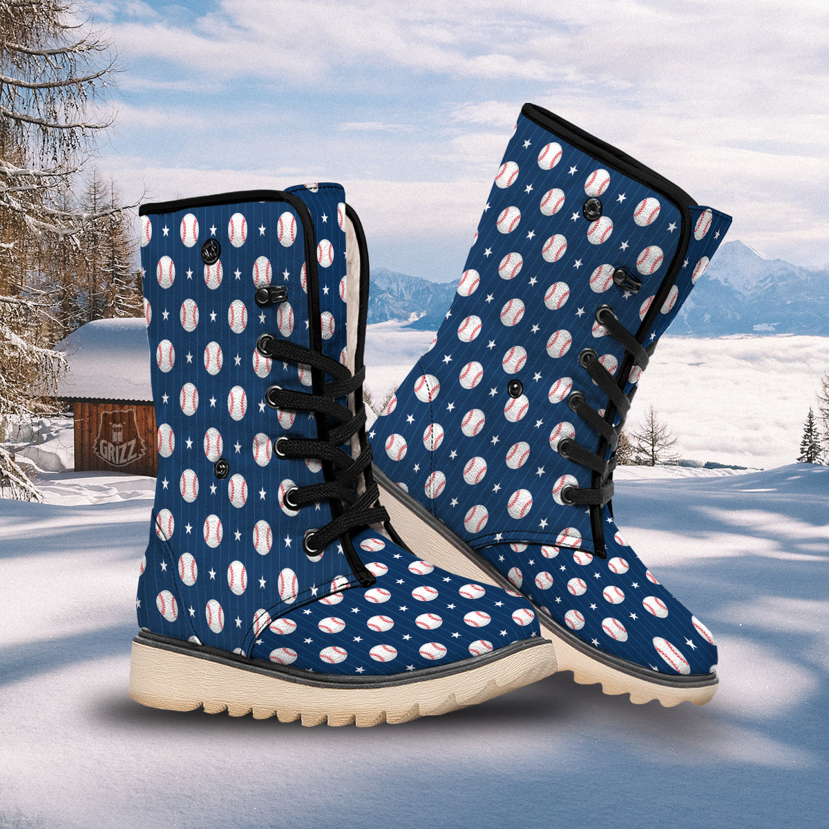 Star Baseballs Print Pattern Snow Boots-grizzshop