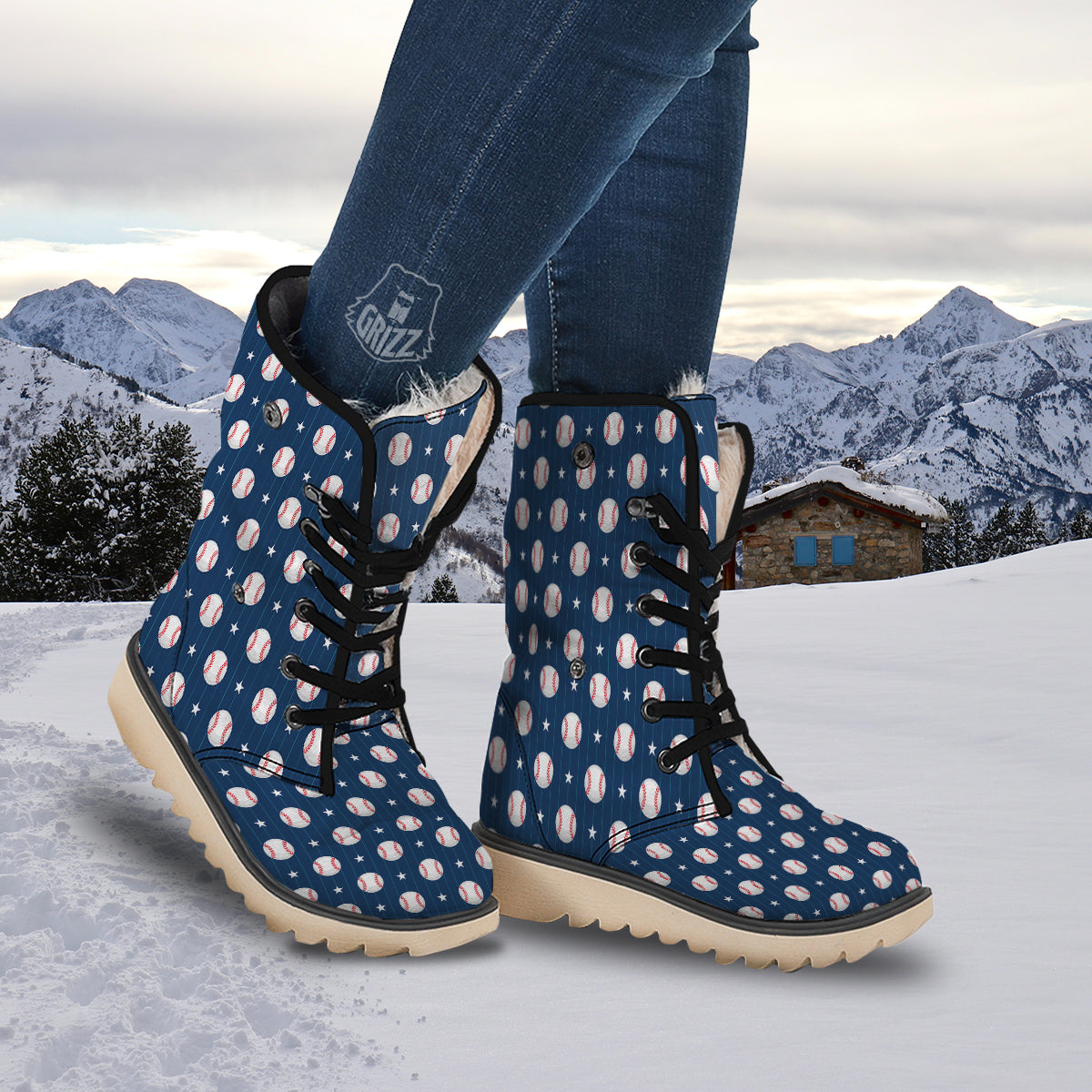 Star Baseballs Print Pattern Snow Boots-grizzshop
