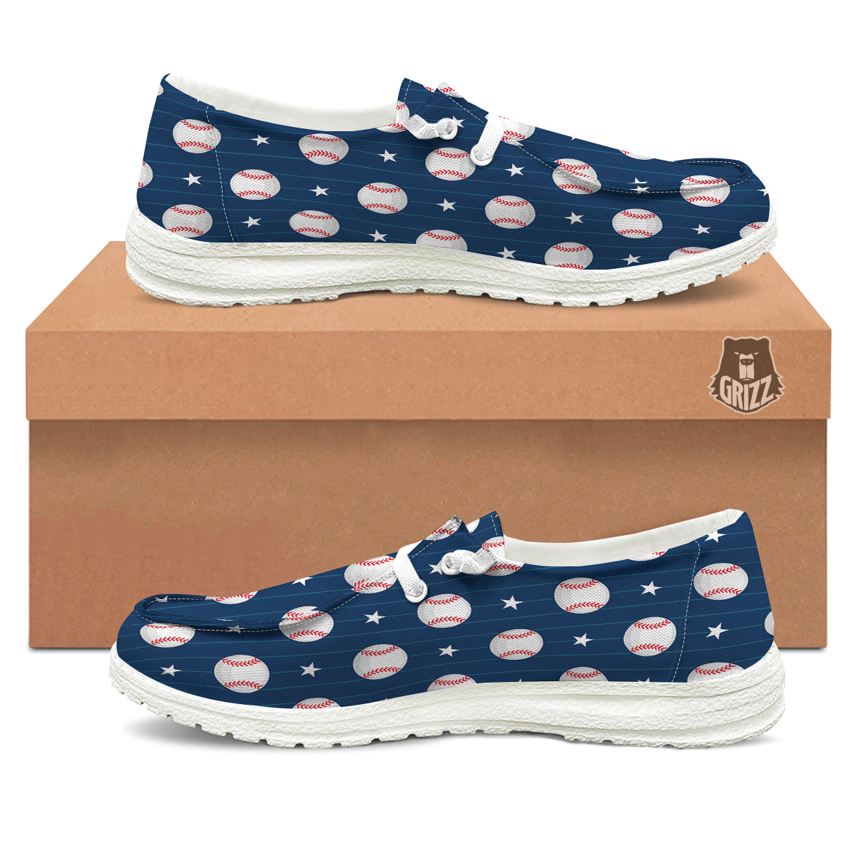 Star Baseballs Print Pattern White Loafers-grizzshop
