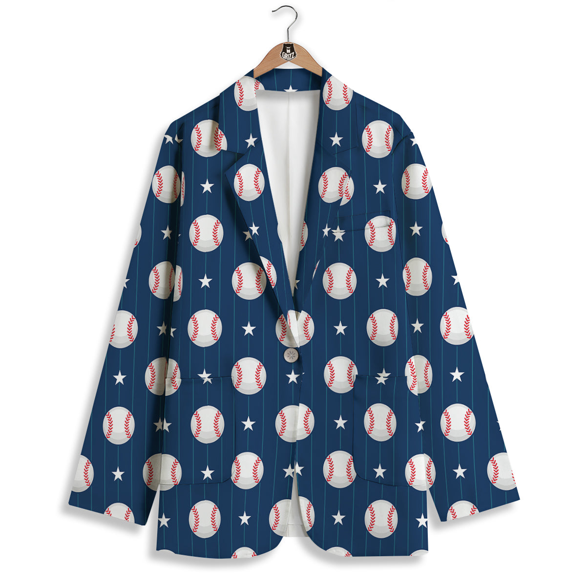 Star Baseballs Print Pattern Women's Blazer-grizzshop