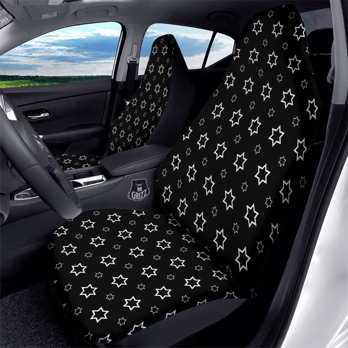 Star Black And White Print Pattern Car Seat Covers-grizzshop