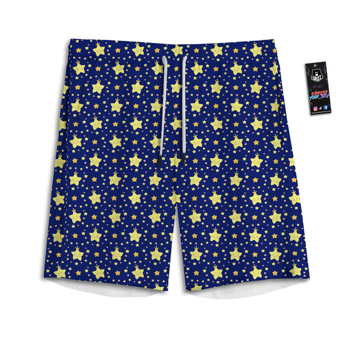 Striped White And Navy Print Pattern Men's Athletic Shorts