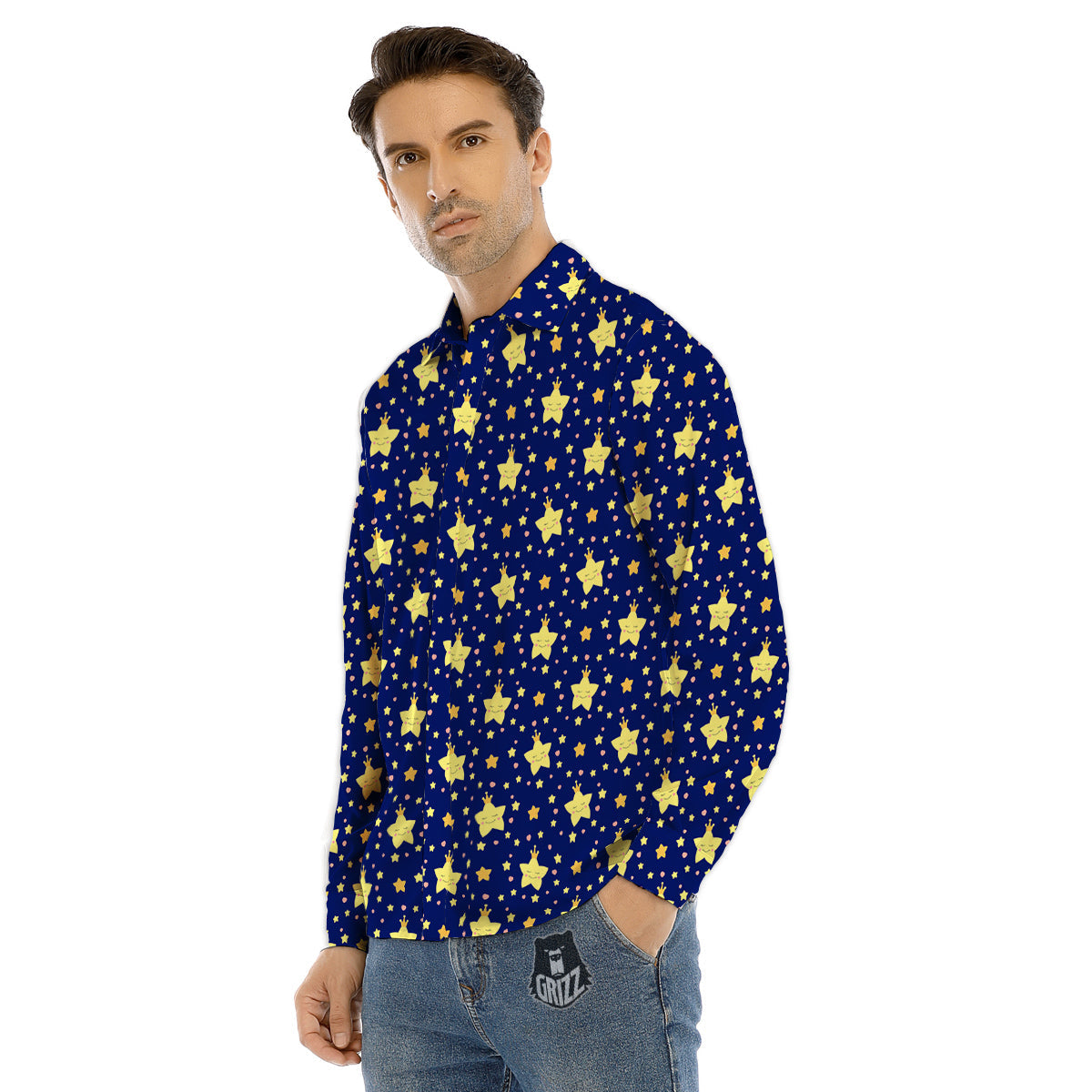 Star Cute Print Pattern Men's Dress Shirts-grizzshop